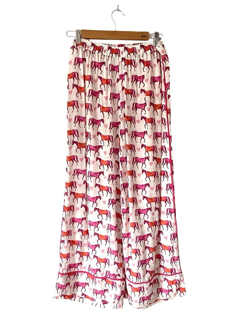 Ronner Horse Heart Printed Wide-Leg Pajama Pants in White Pink Orange size XXL